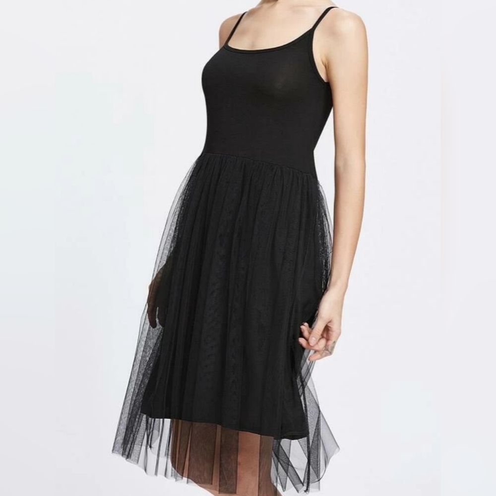 Topshop Simple Black Tulle Overlay Womens Slip Dress Size 6